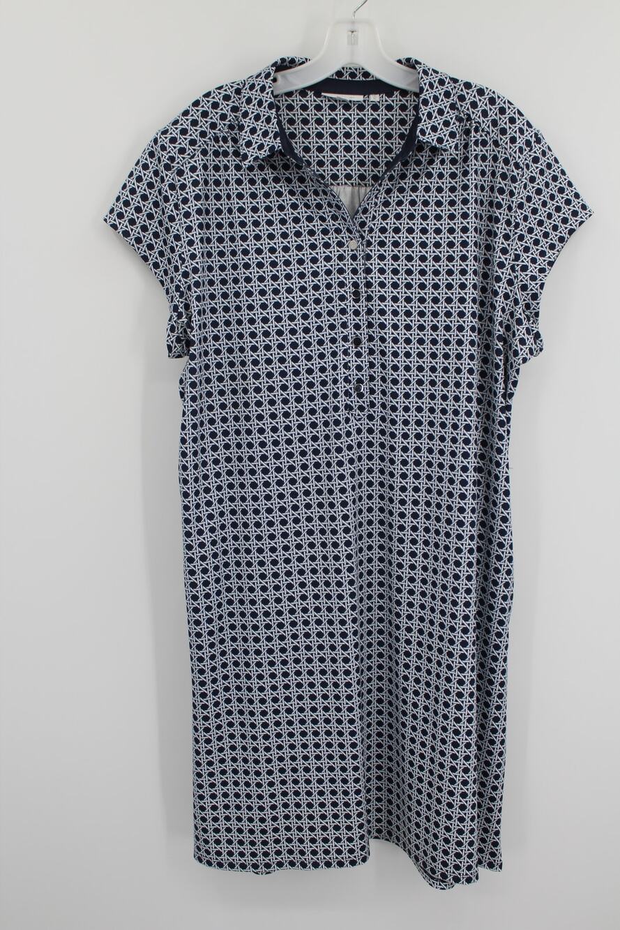 Chico's 3 Womens Zenergy UPF Dress Blue Print Short sleeves Pockets